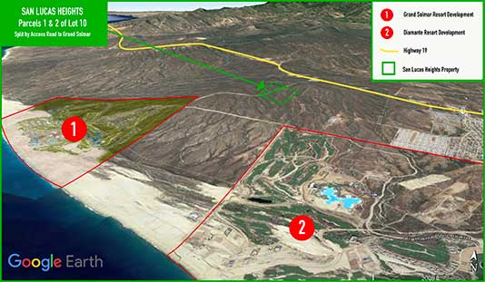 Google Earth aerial view of Rancho San Lucas Heights development property in Cabo San Lucas